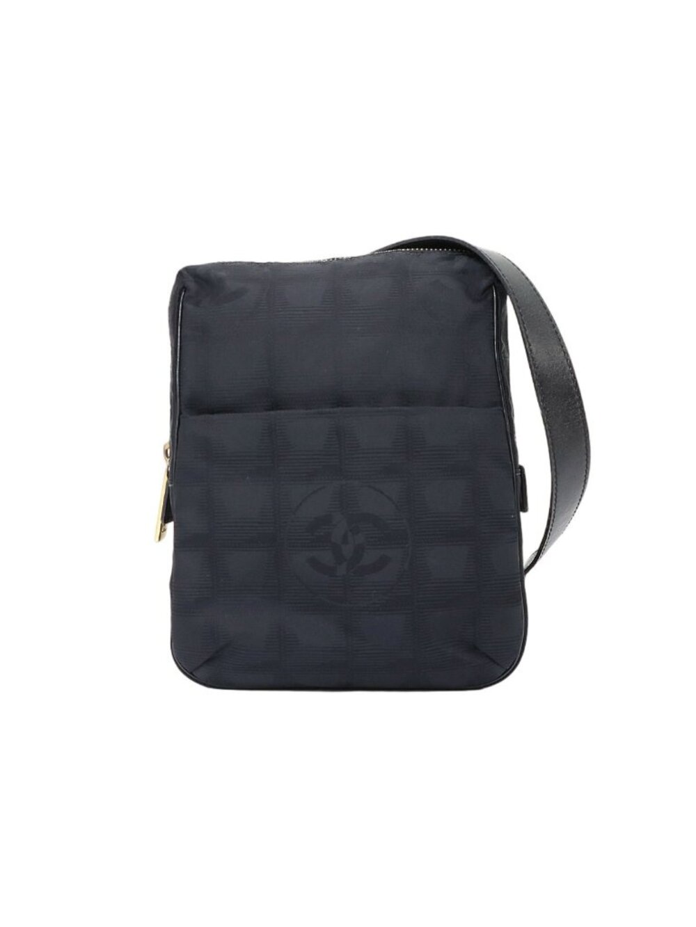 Chanel New Travel Line Shoulder Bag Nylon Jacquard Leather Black